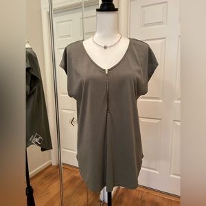 Green Envelope- Cap sleeve zip front top